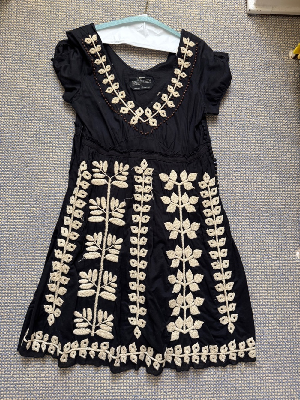 Joystick Black Embroidered Floral Dress with Cream Appliqué